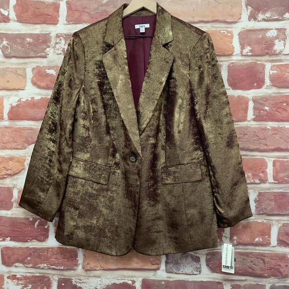 Bar III Blazer Women’s Size 14W Gold Burgundy Red Burnished Metallic Jacket - Picture 8 of 10